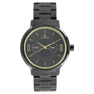 Titan Regalia Baron Black Dial Analog with Day and Date Stainless Steel Strap Watch for Men 1743NM01 - KRISHNA WATCH COMPANY