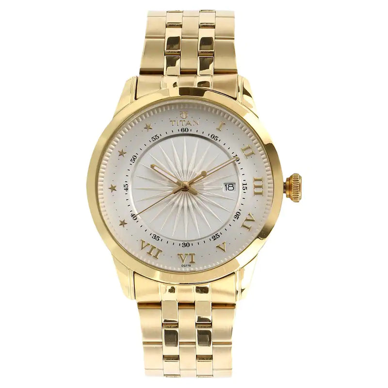 Titan Silver Dial Golden Stainless Steel Strap Watch NP1752YM01 (DG778) - KRISHNA WATCH COMPANY