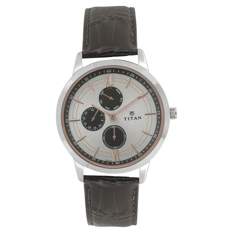 Titan Quartz Multifunction White Dial Leather Strap Watch for Men NQ1769SL04 / 1769SL04 - KRISHNA WATCH COMPANY