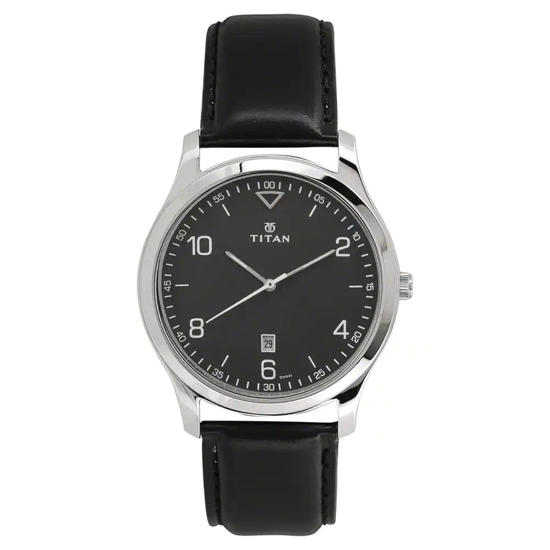 Titan Workwear Watch with Black Dial & Leather Strap NN1770SL02 (DH331) - KRISHNA WATCH COMPANY