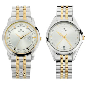 Titan Bandhan Silver White Dial Stainless Steel Pair Watches NP17742565BM01 - KRISHNA WATCH COMPANY