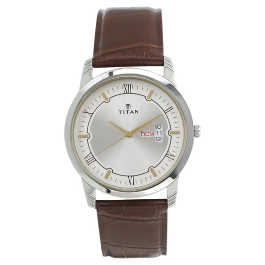 TITAN Silver Dial Brown Leather Strap Watch 1774SL01