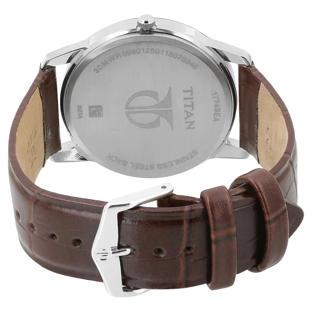 TITAN Silver Dial Brown Leather Strap Watch 1774SL01 DH363