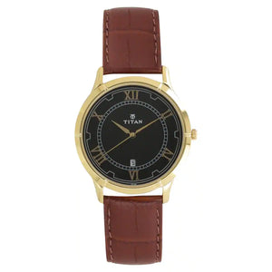 Titan Black Dial Brown Leather Strap Watch NP1775YL01 (DH368) - KRISHNA WATCH COMPANY