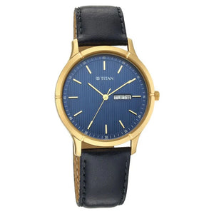 Titan Lagan Blue Dial Analog with Day and Date Leather Strap Watch for Men 1775YL02 - KRISHNA WATCH COMPANY