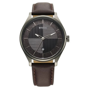 Titan Neo Economy Quartz Analog with Date Grey Dial Brown Leather Strap Watch For Men 1802ql03 - KRISHNA WATCH COMPANY