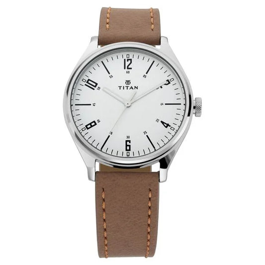 Titan Men's Urban Edge Lustrous Silver Dial Leather Watch 1802sl01