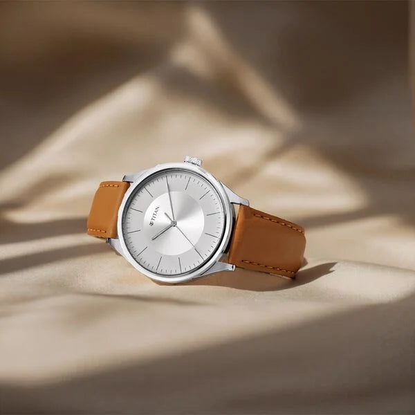 Titan Men's Urban Edge Lustrous White Dial Leather Watch - NP1802SL07