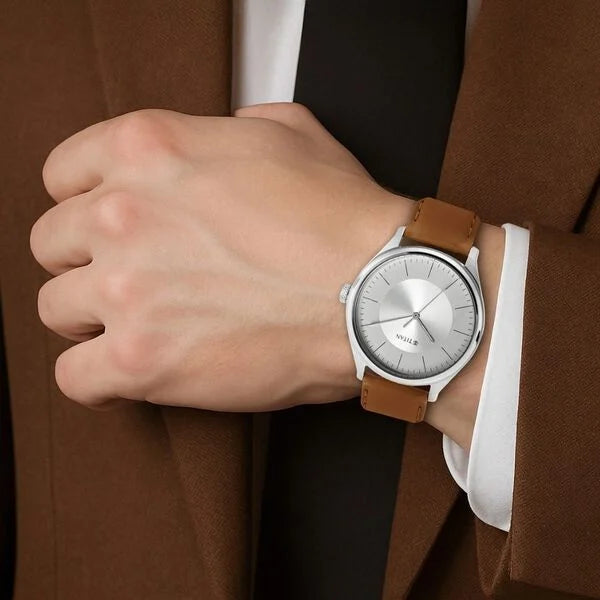 Titan Men's Urban Edge Lustrous White Dial Leather Watch - NP1802SL07