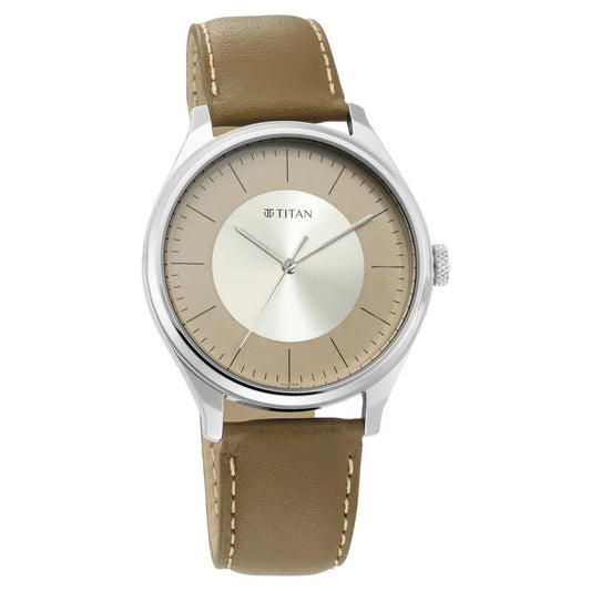 Titan Men's Urban Edge Lustrous Gold Dial Leather Watch 1802SL09