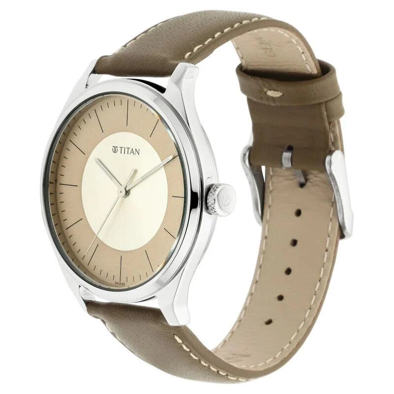 Titan Men's Urban Edge Lustrous Gold Dial Leather Watch 1802SL09