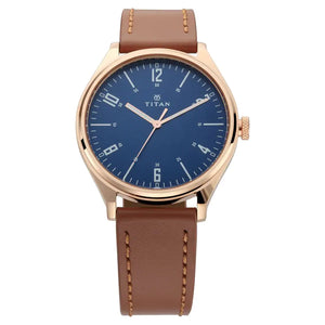 Titan Workwear Watch with Blue Dial & Brown Leather Strap 1802WL01 - KRISHNA WATCH COMPANY