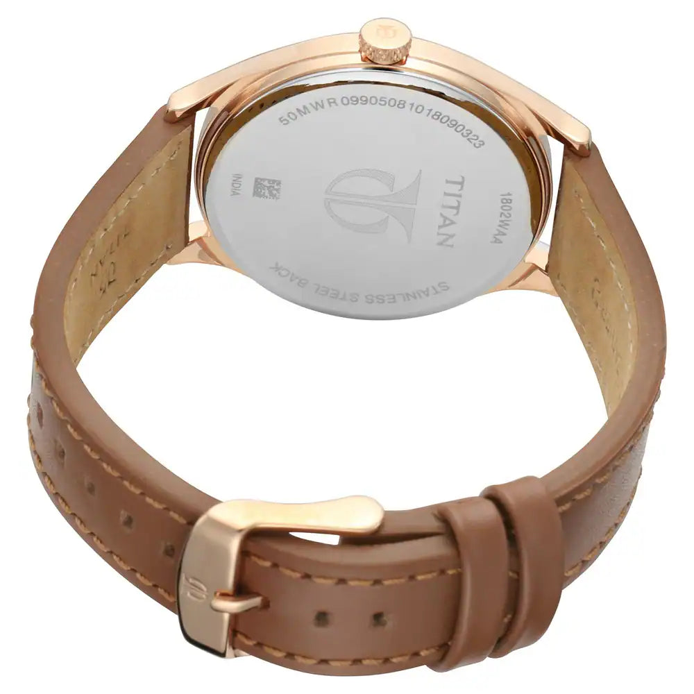 Titan Workwear Watch with Blue Dial & Brown Leather Strap 1802WL01 - KRISHNA WATCH COMPANY