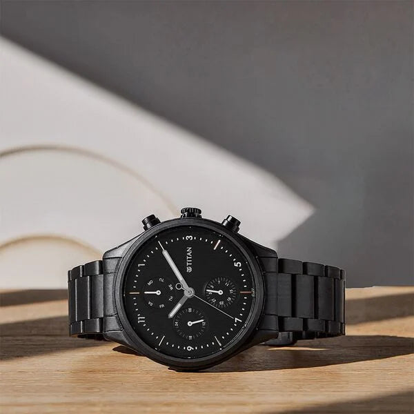 TITAN Black Dial Multifunction Watch for Men - 1803NM01 - KRISHNA WATCH COMPANY