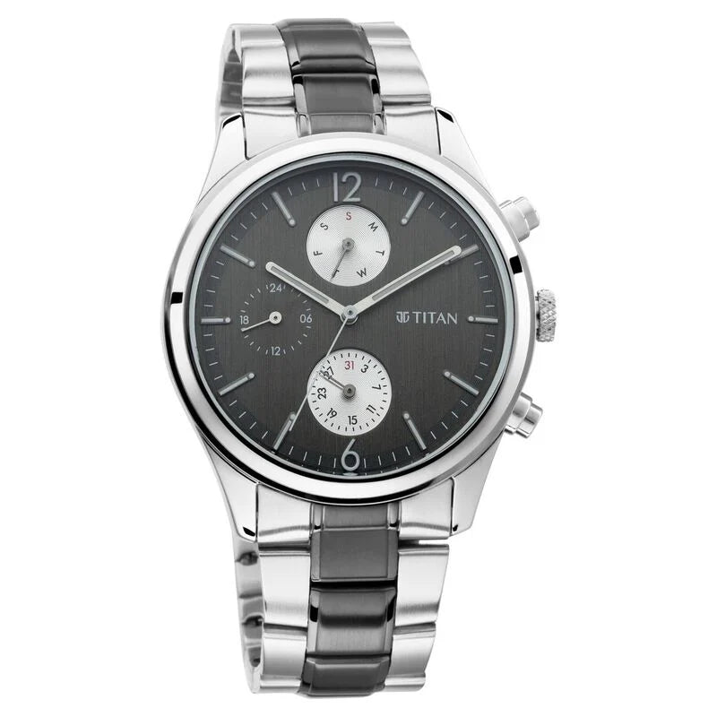 Titan Men's Metropolitan Charm: Men's Multifunctional Anthra Watch with Metallic Accents - 1805KM02