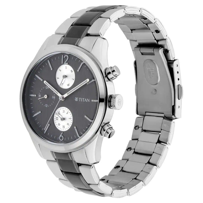 Titan Workwear Watch with Anthracite Dial & Metal Strap NP1805KM02 (DK746) - KRISHNA WATCH COMPANY