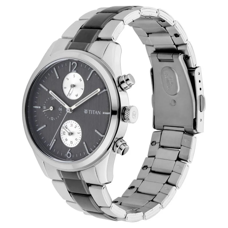 Titan Men's Metropolitan Charm: Men's Multifunctional Anthra Watch with Metallic Accents 1805KM02