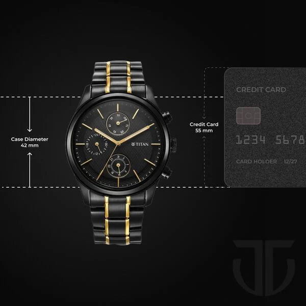 Titan Quartz Analog with Day and Date Black Dial Watch for Men - 1805KM06