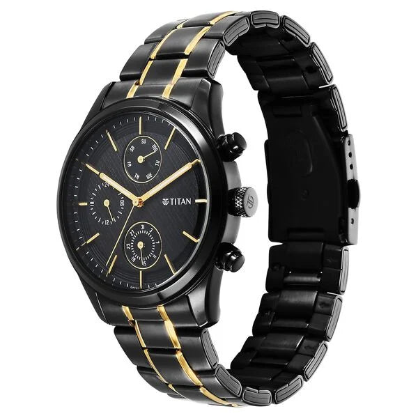 Titan Quartz Analog with Day and Date Black Dial Watch for Men - 1805KM06