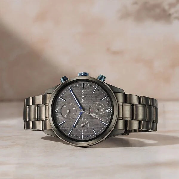 Titan Neo Splash Quartz Multifunction Anthracite Dial Stainless Steel Strap Watch for Men 1805km07