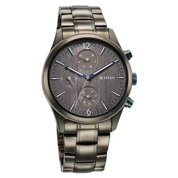 Titan Neo Splash Quartz Multifunction Anthracite Dial Stainless Steel Strap Watch for Men 1805km07