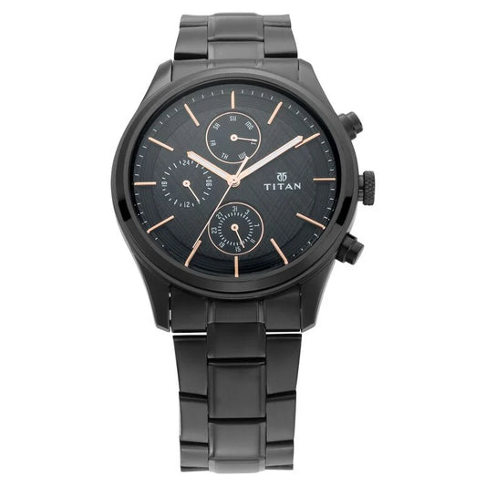 Titan Men's Metropolitan Charm: Men's Multifunctional Black Watch with Metallic Accents 1805NM01