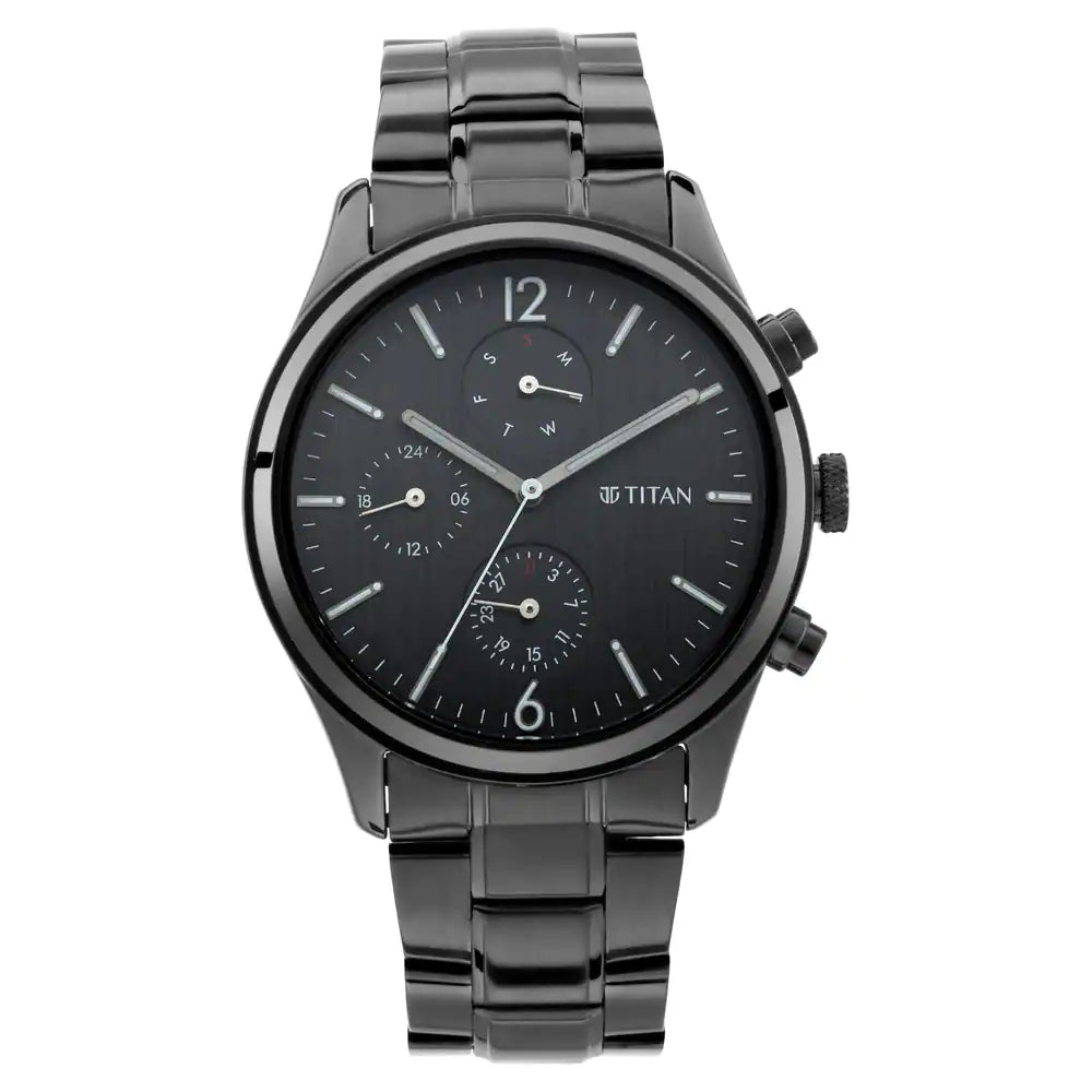 Titan Workwear Watch with Black Dial & Metal Strap 1805NM02