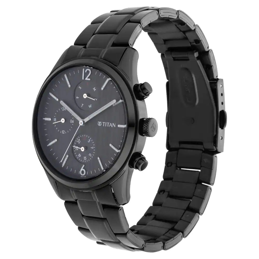 Titan Workwear Watch with Black Dial & Metal Strap 1805NM02