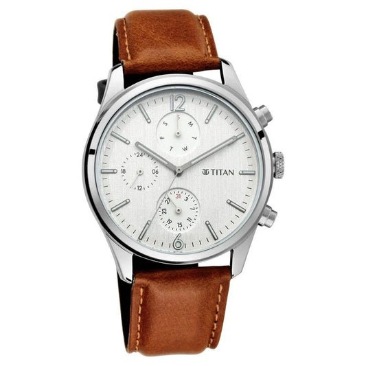 Titan Men's Metropolitan Charm: Men's Multifunctional Black Watch with Leather Strap / 1805SL04
