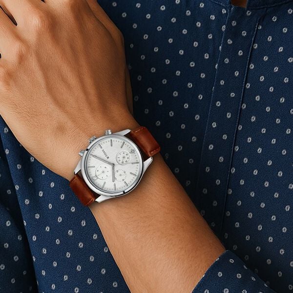 TITAN Workwear Watch with White Dial & Leather Strap  - 1805SL04