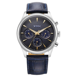 Titan Regalia Opulent Quartz Analog with Day and Date Blue Dial Blue Leather Strap Watch for Men 1805SL13 - KRISHNA WATCH COMPANY