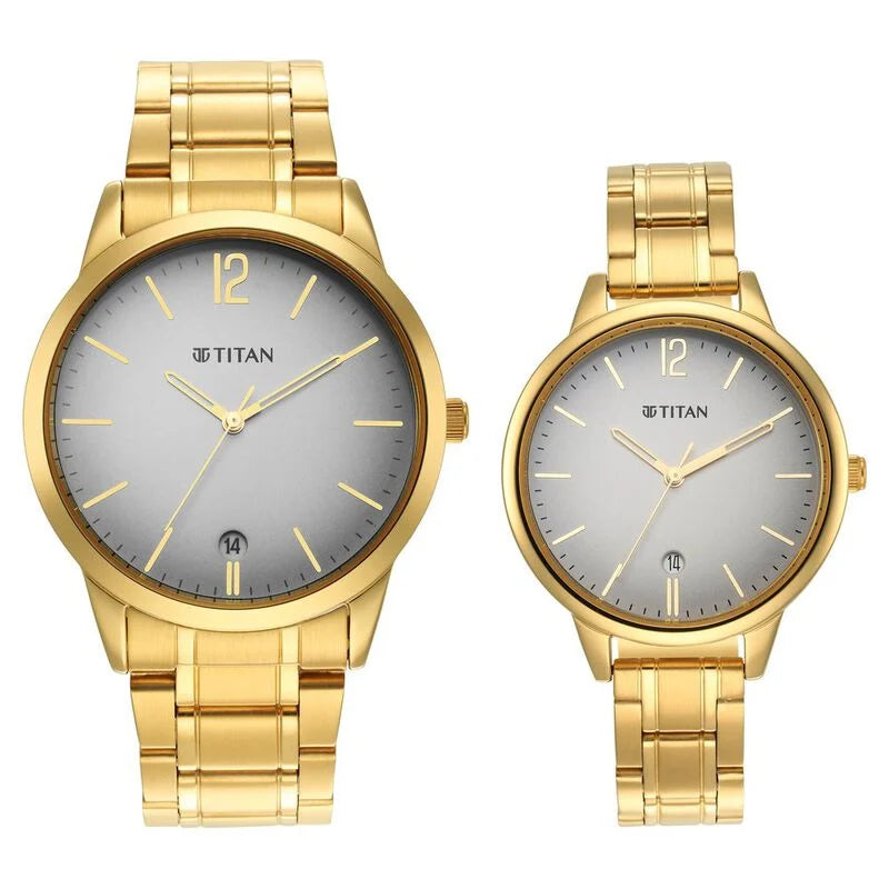 Titan Bandhan Grey Dial Analog Stainless Steel Strap Watch for Couple 18062617YM01P