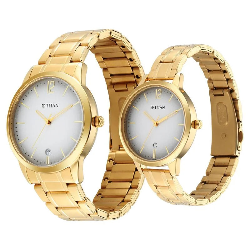 Titan Bandhan Grey Dial Analog Stainless Steel Strap Watch for Couple 18062617YM01P