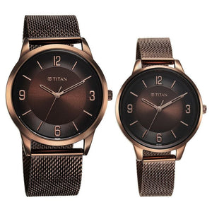 Titan Bandhan Quartz Analog Brown Dial Stainless Steel Strap Watch for Couple 18062648QM01P - KRISHNA WATCH COMPANY