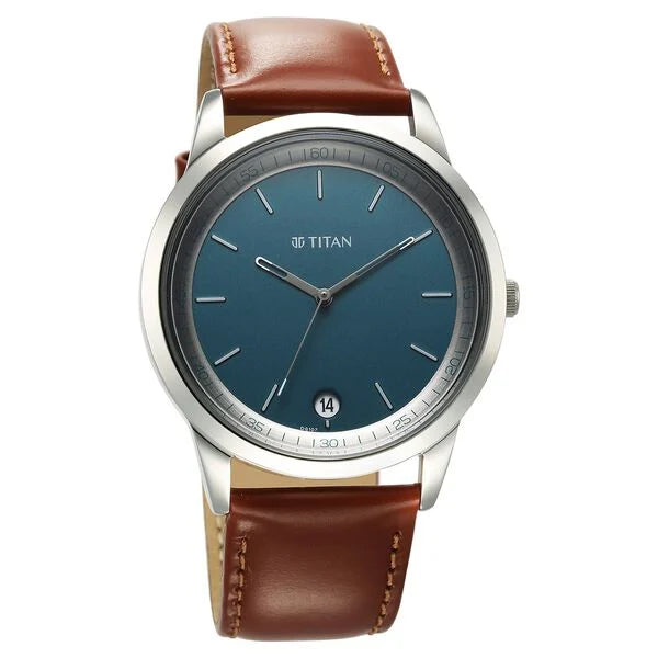 Titan Wrist Wit Quartz Analog with Date Blue Dial Leather Strap Watch for Men 1806SL12