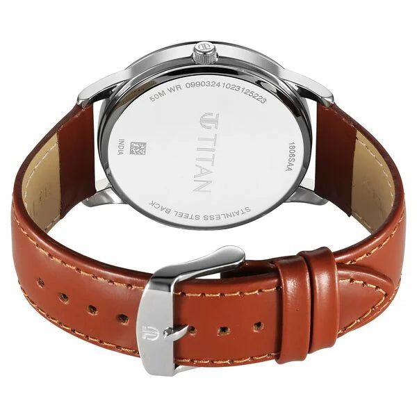 Titan Wrist Wit Quartz Analog with Date Blue Dial Leather Strap Watch for Men 1806SL12