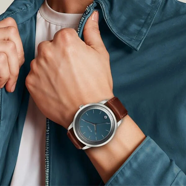 Titan Wrist Wit Quartz Analog with Date Blue Dial Leather Strap Watch for Men 1806SL12