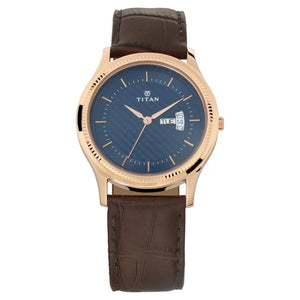 Titan Analog Blue Dial Day Date Leather Strap watch for Men 1824WL01 - KRISHNA WATCH COMPANY