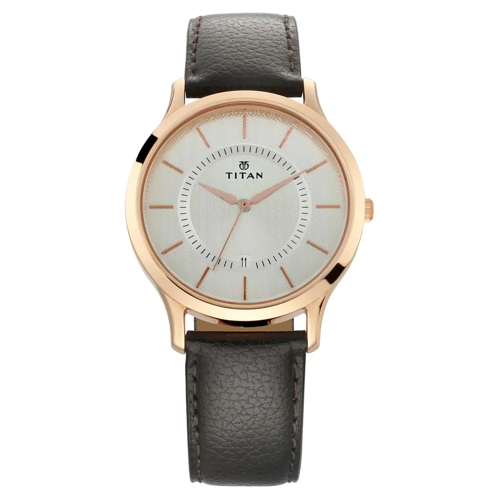 Titan Silver Dial Leather Strap Watch - 1825WL01