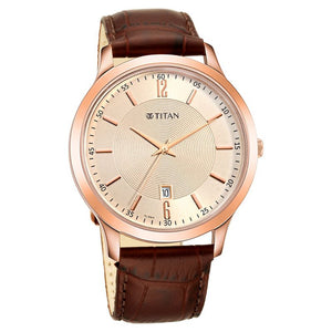 Titan Rose Gold Dial Analog with Date Leather Strap watch for Men NR1825WL02 - KRISHNA WATCH COMPANY