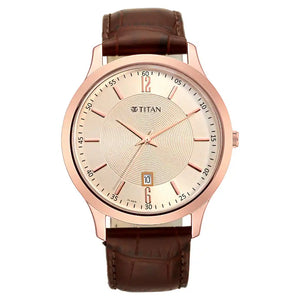 TITAN Rose Gold Dial Leather Strap Watch 1825WL02 - KRISHNA WATCH COMPANY