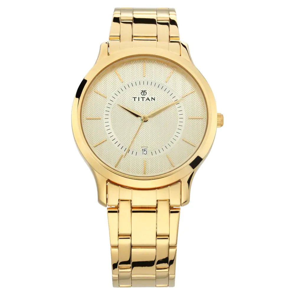 Titan Champagne Dial Stainless Steel Strap Watch  NP1825YM01
