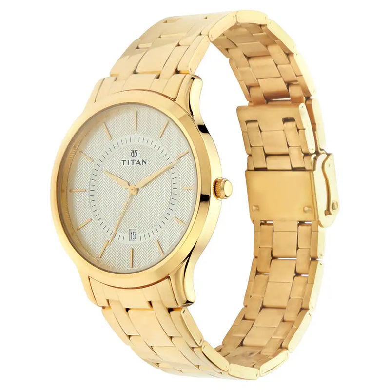 Titan Champagne Dial Stainless Steel Strap Watch NP1825YM01 - KRISHNA WATCH COMPANY