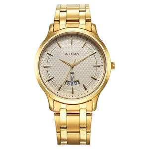 Titan Karishma Quartz Analog Champagne Dial Stainless Steel Strap Watch for Men 1825YM12 - KRISHNA WATCH COMPANY