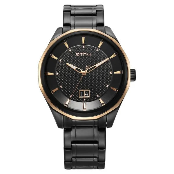 Titan Regalia Opulent Quartz Analog with Date Black Dial Black Stainless Steel Strap Watch for Men 1829km04 - KRISHNA WATCH COMPANY
