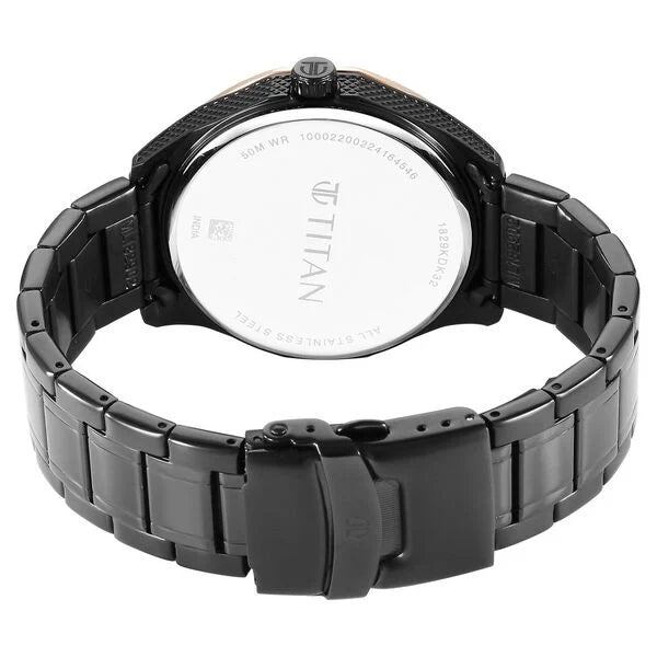 Titan Regalia Opulent Quartz Analog with Date Black Dial Black Stainless Steel Strap Watch for Men 1829km04