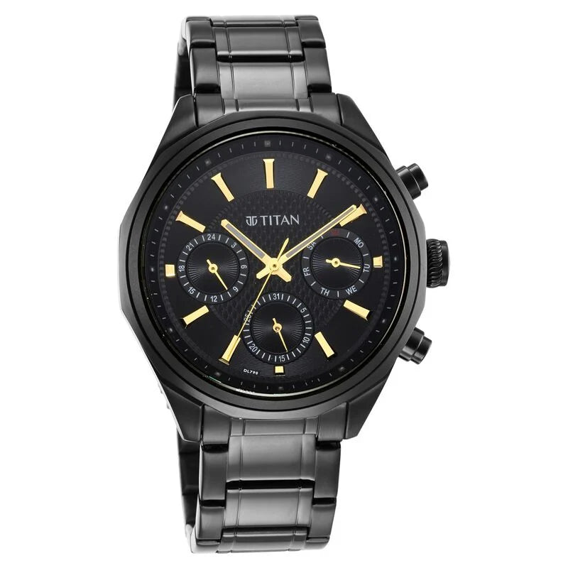 Titan Quartz Multifunction Black Dial Stainless Steel Strap Watch for Men 1829NM02 - KRISHNA WATCH COMPANY