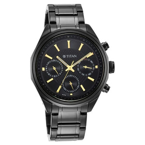 Titan Quartz Multifunction Black Dial Stainless Steel Strap Watch for Men 1829NM02 - KRISHNA WATCH COMPANY