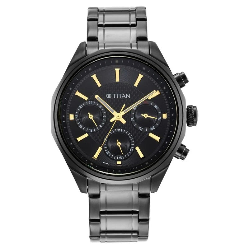 Titan Quartz Multifunction Black Dial Stainless Steel Strap Watch for Men 1829NM02 - KRISHNA WATCH COMPANY