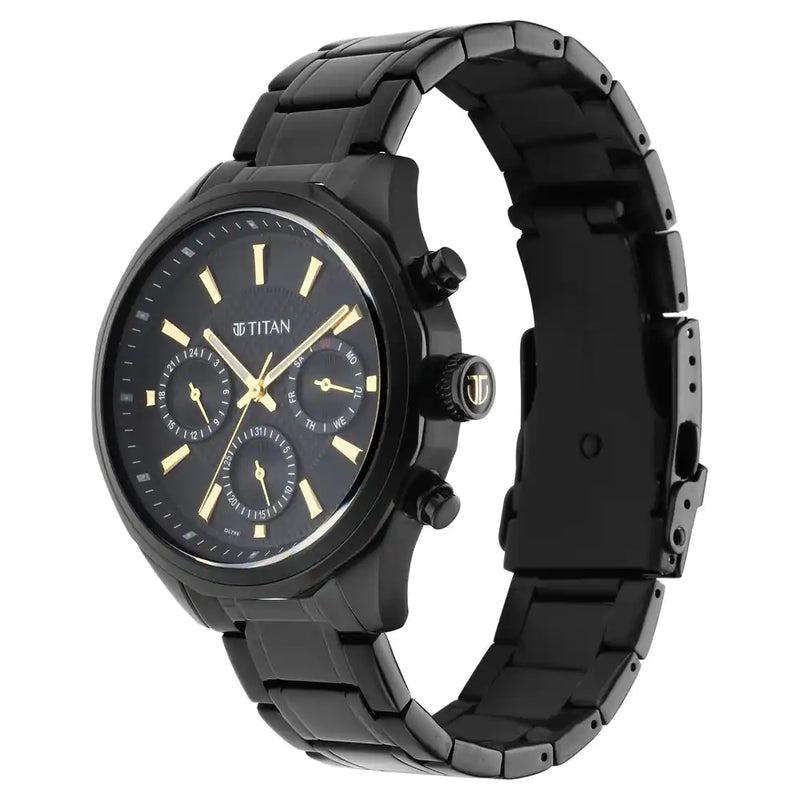 TITAN Regalia Opulent Black Dial Silver Stainless Steel Strap Watch NP1829NM02 - KRISHNA WATCH COMPANY